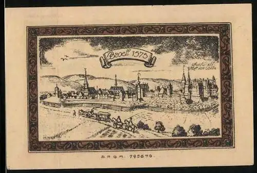 Notgeld Brühl bei Köln, 1 Mark, Teilansicht mit Kurfürstlichem Schloss 1575