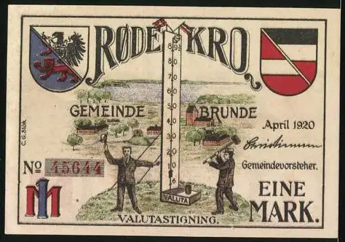 Notgeld Brunde 1920, 1 Mark, Den traadlöse Telegrafstation i Röde Kro