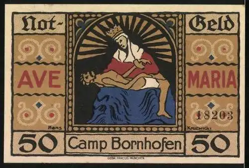 Notgeld Camp Bornhofen a. Rh. 1921, 50 Pfennig, Ortspartie mit Kirche