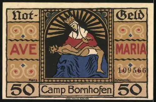 Notgeld Camp Bornhofen a. Rh. 1921, 50 Pfennig, Ortspartie mit Kirche