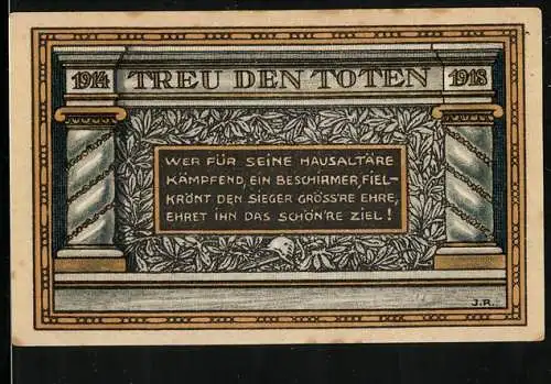 Notgeld Coblenz-Neuendorf 1921, 50 Pfennig, Hausaltar 1914-1918