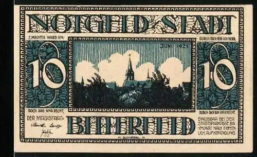 Notgeld Bitterfeld 1921, 10 Pfennig, Ortspartie mit Kirche, Das alte Kornhaus