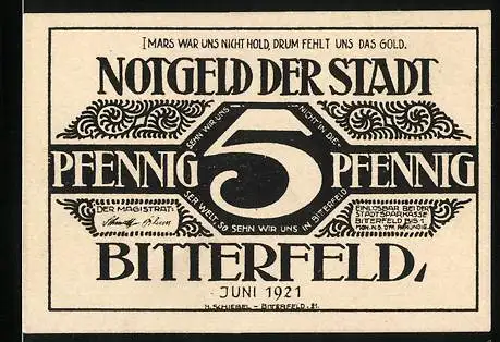 Notgeld Bitterfeld 1921, 5 Pfennig, Gutschein