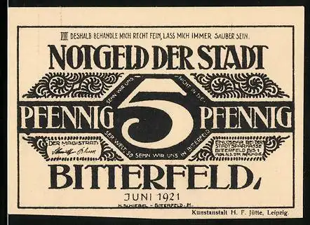 Notgeld Bitterfeld 1921, 5 Pfennig, Gutschein