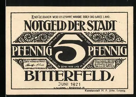 Notgeld Bitterfeld 1921, 5 Pfennig, Ornament