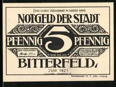 Notgeld Bitterfeld 1921, 5 Pfennig, Ornament