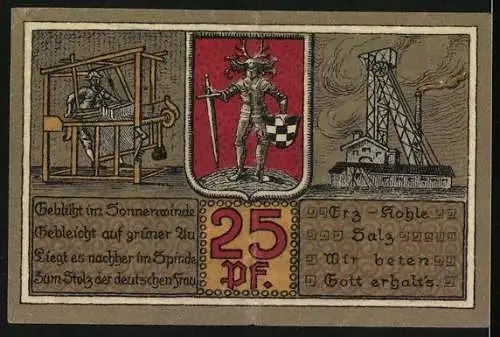 Notgeld Bleicherode a. H., 25 Pfennig, Rathaus, Wappen