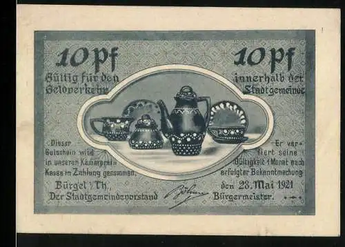 Notgeld Bürgel i. Th. 1921, 10 Pfennig, Teeservice