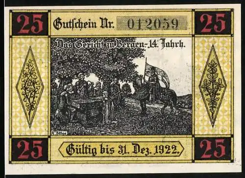 Notgeld Bergen an der Dumme 1922, 25 Pfennig, Das Gericht zu Bergen im 14. Jahrhundert