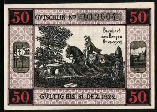 Notgeld Bergen an der Dumme 1922, 50 Pfennig, Bernhard von Bergen
