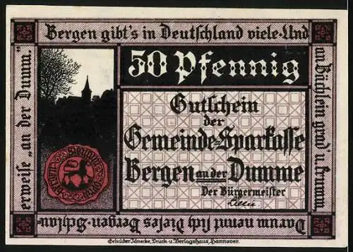 Notgeld Bergen an der Dumme 1922, 50 Pfennig, Bernhard von Bergen