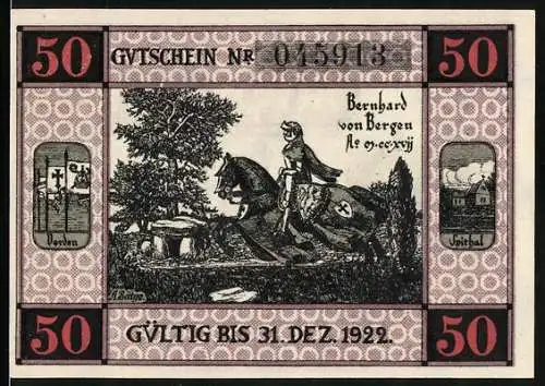 Notgeld Bergen an der Dumme 1922, 50 Pfennig, Bernhard von Bergen