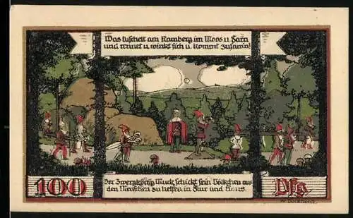 Notgeld Ballenstedt 1921, 100 Pfennig, Zwergenkönig Muck und sein Völkchen