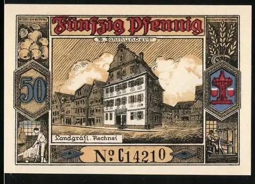 Notgeld Butzbach 1921, 50 Pfennig, Landgräfliche Rechnei, Wappen