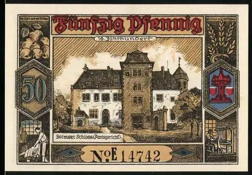 Notgeld Butzbach 1921, 50 Pfennig, Solmser Schloss Amtsgericht, Wappen