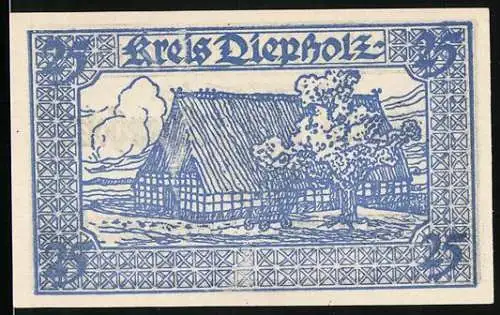 Notgeld Kreis Diepholz 1920, 25 Pfennig, Wappen, Bauernhaus