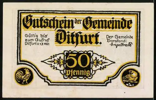 Notgeld Ditfurt 1921, 50 Pfennig, Bauern-Szene mit Wagen