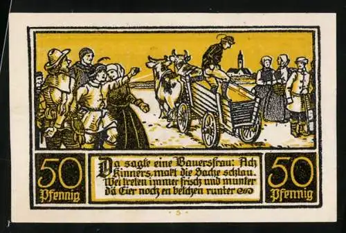 Notgeld Ditfurt 1921, 50 Pfennig, Bauern treten Eier noch en betchen runter