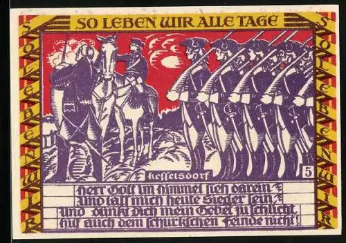 Notgeld Dessau 1921, 50 Pfennig, Lange Kerls vor der Stadt, Preussen in Kesselsdorf