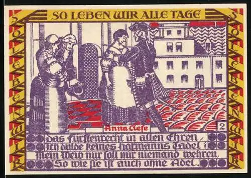 Notgeld Dessau 1921, 50 Pfennig, Anna Liese, Lange Kerls vor der Stadt