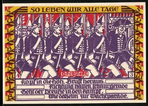 Notgeld Dessau 1921, 50 Pfennig, Preussenheer in Höchstedt, Lange Kerls vor der Stadt