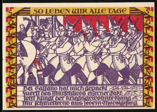 Notgeld Dessau 1921, 50 Pfennig, Marsch mit Musik, Lange Kerls vor der Stadt