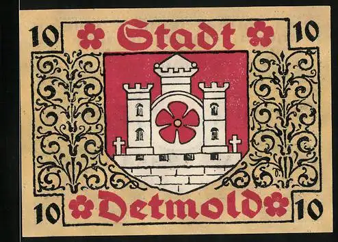 Notgeld Detmold 1920, 10 Pfennig, Wappen, Ornamente