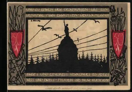 Notgeld Detmold 1920, 50 Pfennig, Wappen, Waffen, Hermannsdenkmal