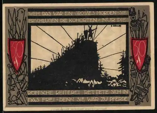Notgeld Detmold 1920, 50 Pfennig, Wappen, Waffen, Sieg der Etrusker