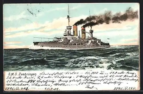 AK Kriegsschiff S.M.S. Zaehringen in voller Fahrt