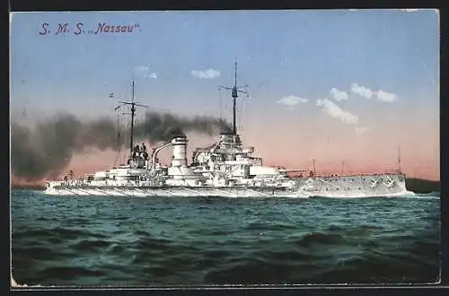 AK Kriegsschiff SMS Nassau, Totalansicht