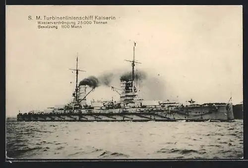 AK S. M. Turbinenlinienschiff Kaiserin auf See