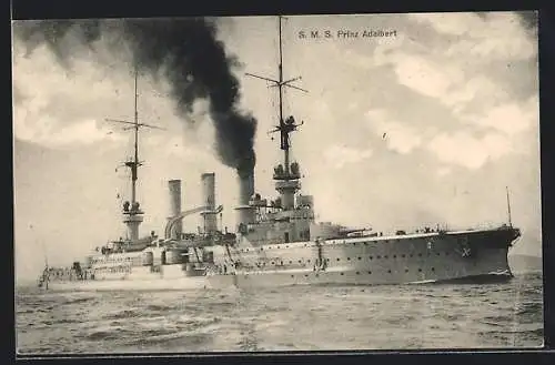 AK S.M.S. Prinz Adalbert, das Kriegsschiff vor der Versenkung am 23. Oktober 1915