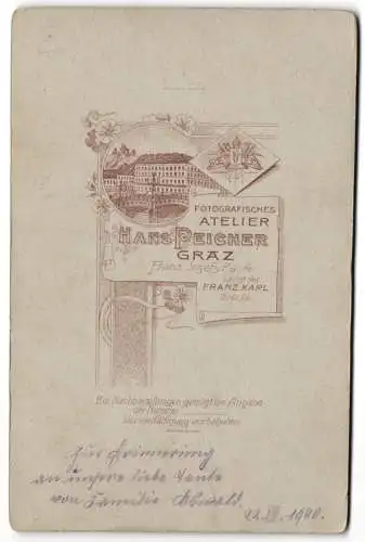 Fotografie Hans Peichner, Graz, Franz Josefs-Kais 4, Ansicht Graz, das Ateliersgebäude, königliches Wappen