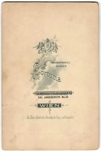 Fotografie Fortuna, Wien, Angererstr. 30, königliches Wappen mit Monogram des Fotografen