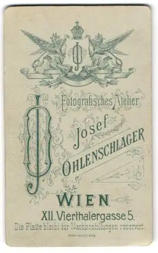 Fotografie Josef Ohlenschlager, Wien, Vierthalergasse 5, königliches Wappen mit Monogram des Fotografen
