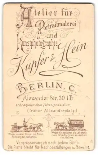 Fotografie Kupfer & Hein, Berlin, Alexander Str. 30, Abbildungen der Wagen samt Laboratorium Aufnahmen ausserhalb
