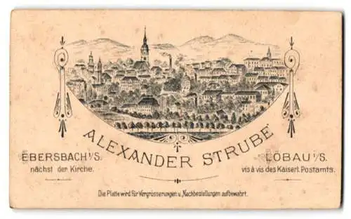 Fotografie Alexander Strube, Löbau i. Sa., Blick auf die Stadt nebst Anschriften der Ateliers