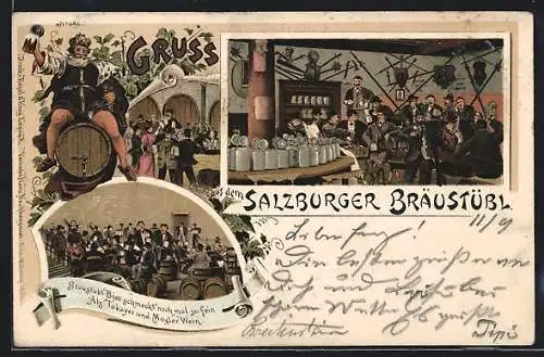 Lithographie Salzburg, Gasthaus Salzburger Bräustübl, Innenansicht