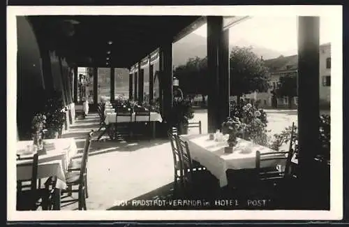 AK Radstadt, Veranda im Hotel Post