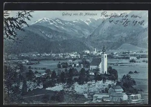 AK Golling, Ortspartie mit Kirche von St. Nikolaus