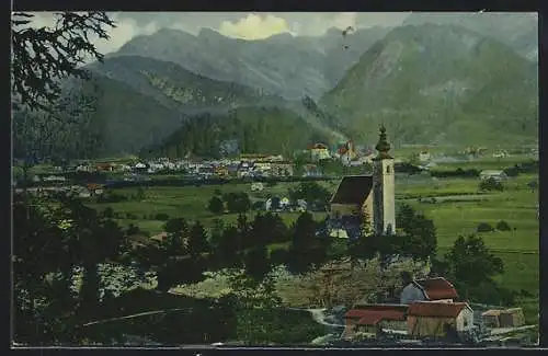 AK Golling, Ortspartie mit Kirche von St. Nikolaus