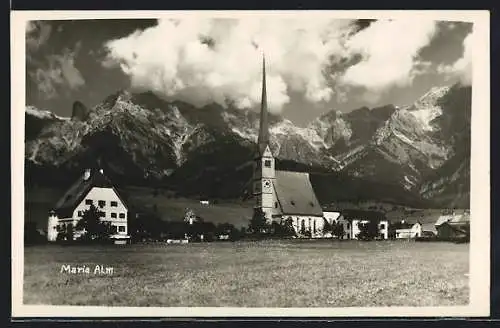 AK Maria Alm, Ortspartie mit Kirche