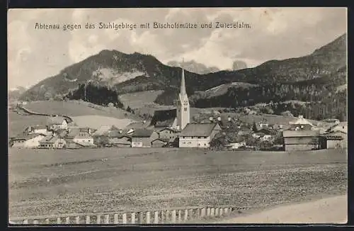 AK Abtenau, Gesamtansicht gegen das Stuhlgebirge mit Bischofsmütze und Zwieselalm