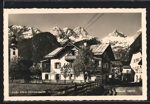 AK Lofer, Strassenpartie mit Gasthof Post