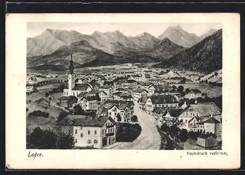 AK Lofer, Strassenpartie mit Kirche