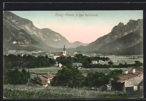 AK Grossgmain, Ortsansicht mit Kirche