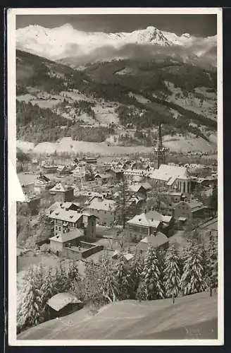 AK Hochgastein, Ortsansicht im Winter vom Berg aus