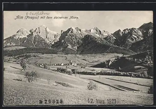 AK Alm /Pinzgau, Ortsansicht mit dem steinernen Meere