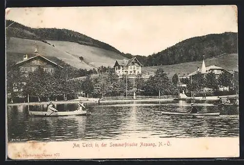 AK Aspang, Gebäudepartien am Teich